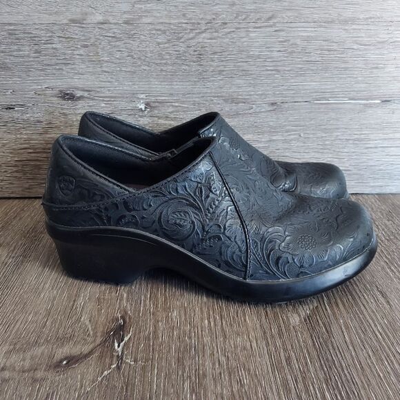 Ariat Hera Expert Clog Women's size 8.5 B Tooled Black Leather Shoe - Picture 1 of 9